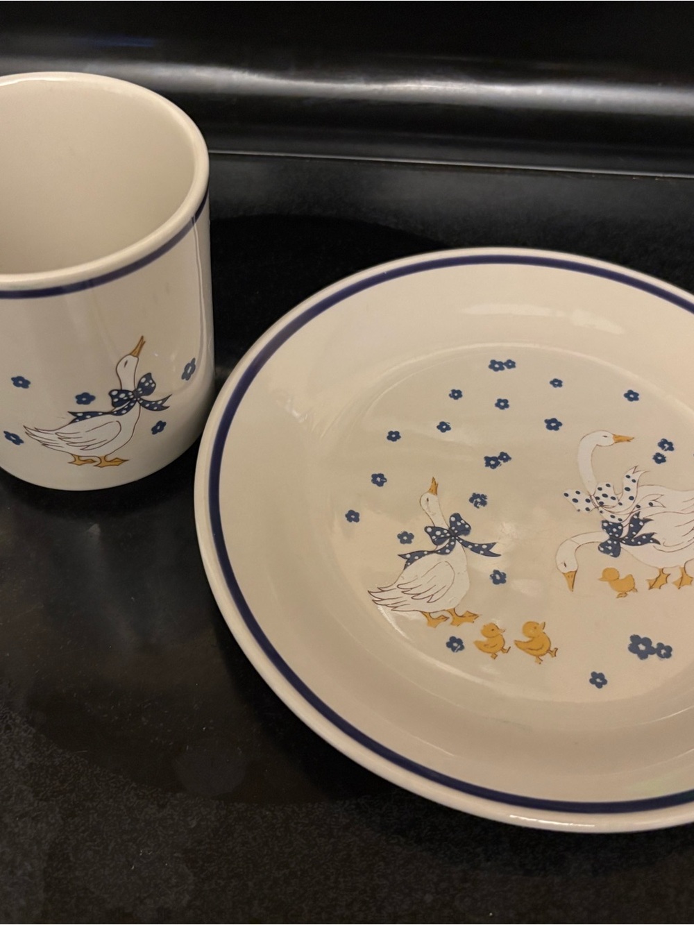 White goose Vtg plate coffee mug cottage core